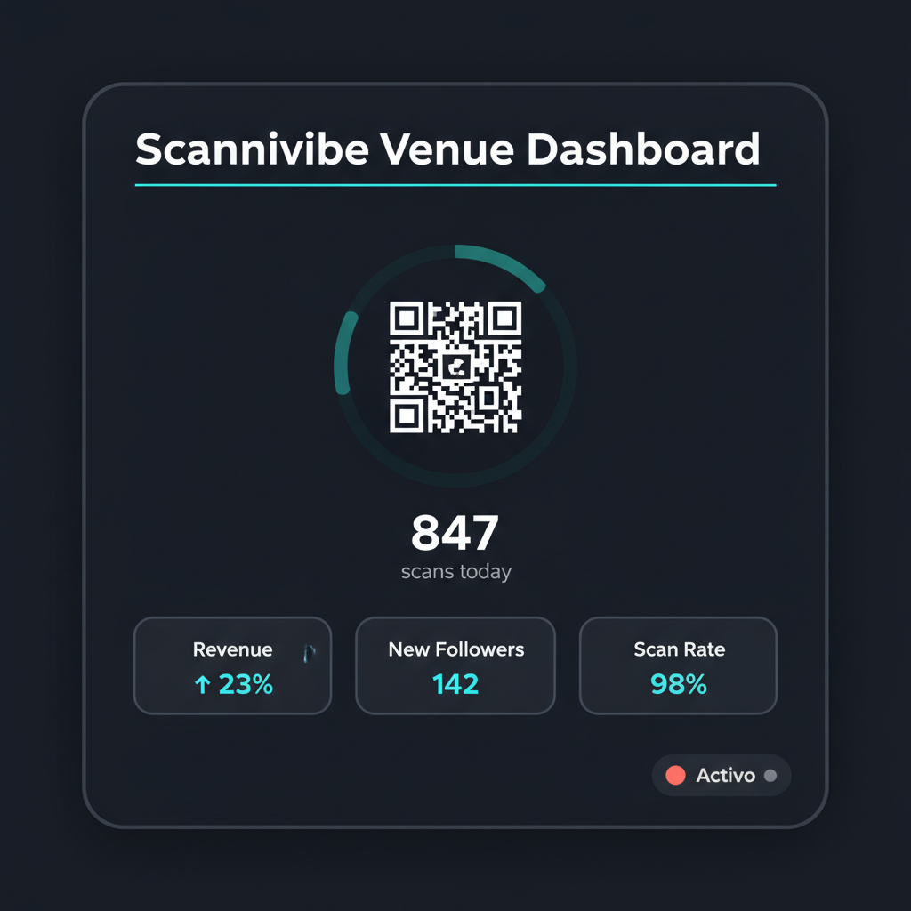 Scannivibe venue owner dashboard — scan analytics and QR management